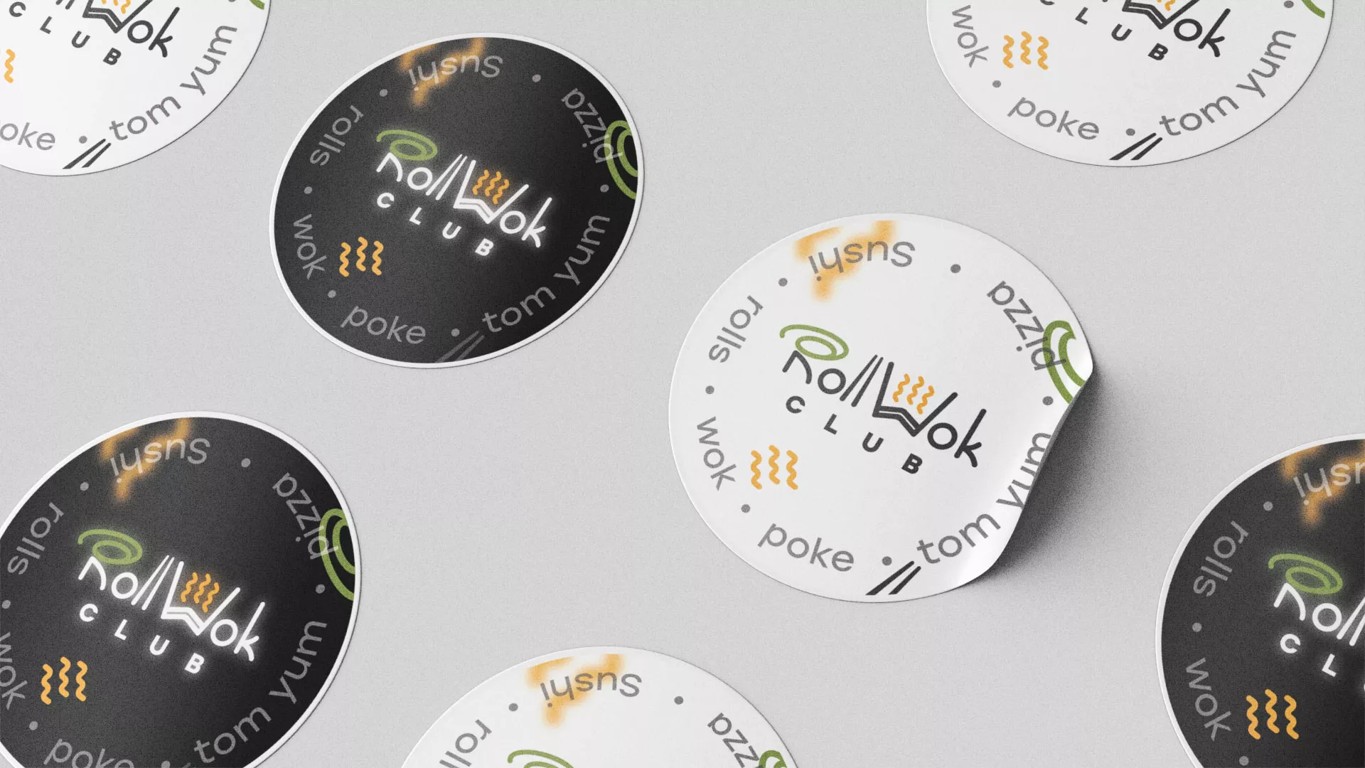 Разработка наклеек для суши-бара «Roll Wok Club» в Туле
